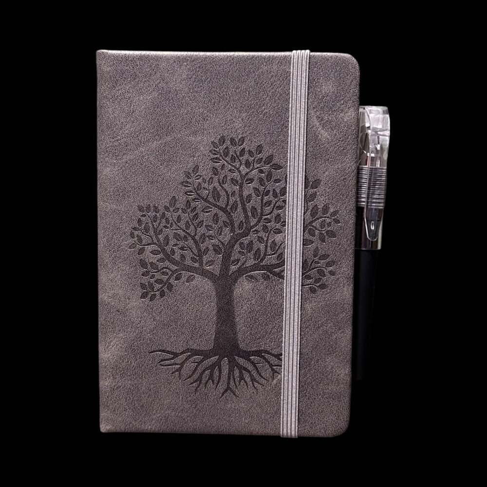 Dark Gray Tree of Life Embossed Small Hardcover Lined Journal with Pen